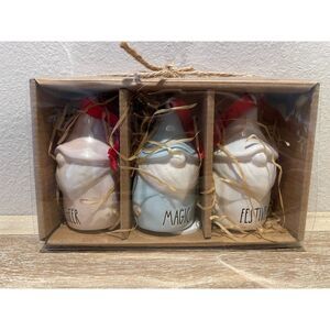 Rae Dunn “Cheer Magic Festive” Iridescent Gnome Ceramic Christmas Ornaments